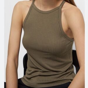 Theory Willow Green Ribbed Knit Halter Tank NWT Size XL